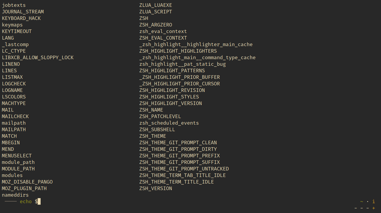 zsh 中的变量名自动补全备选列表